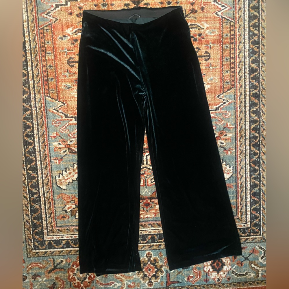 Dark Green Velvet Wide Leg Pants